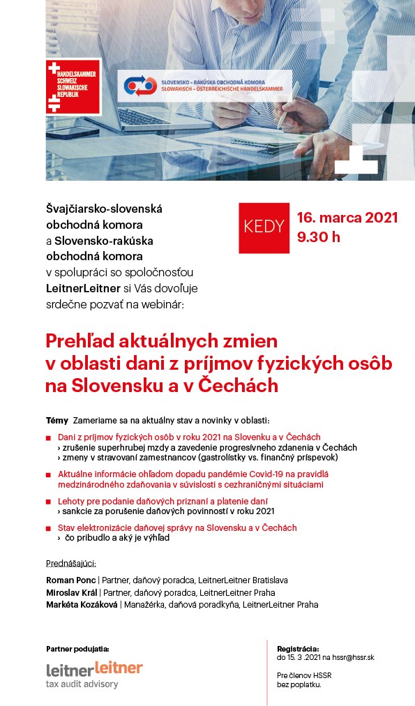 Pozvánka na webinár: Prehľad aktuálnych zmien v oblasti dani z príjmov fyzických osôb na Slovensku a v Čechách